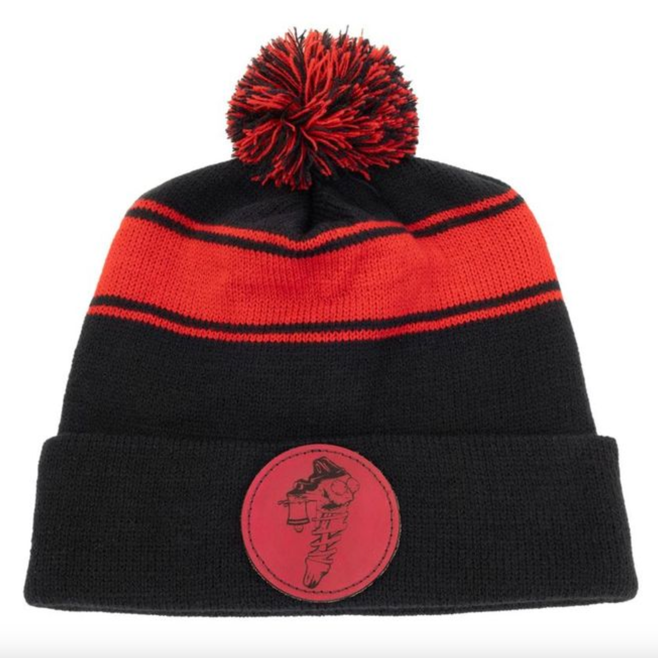 Pom Pom Beanie (Red & Black)