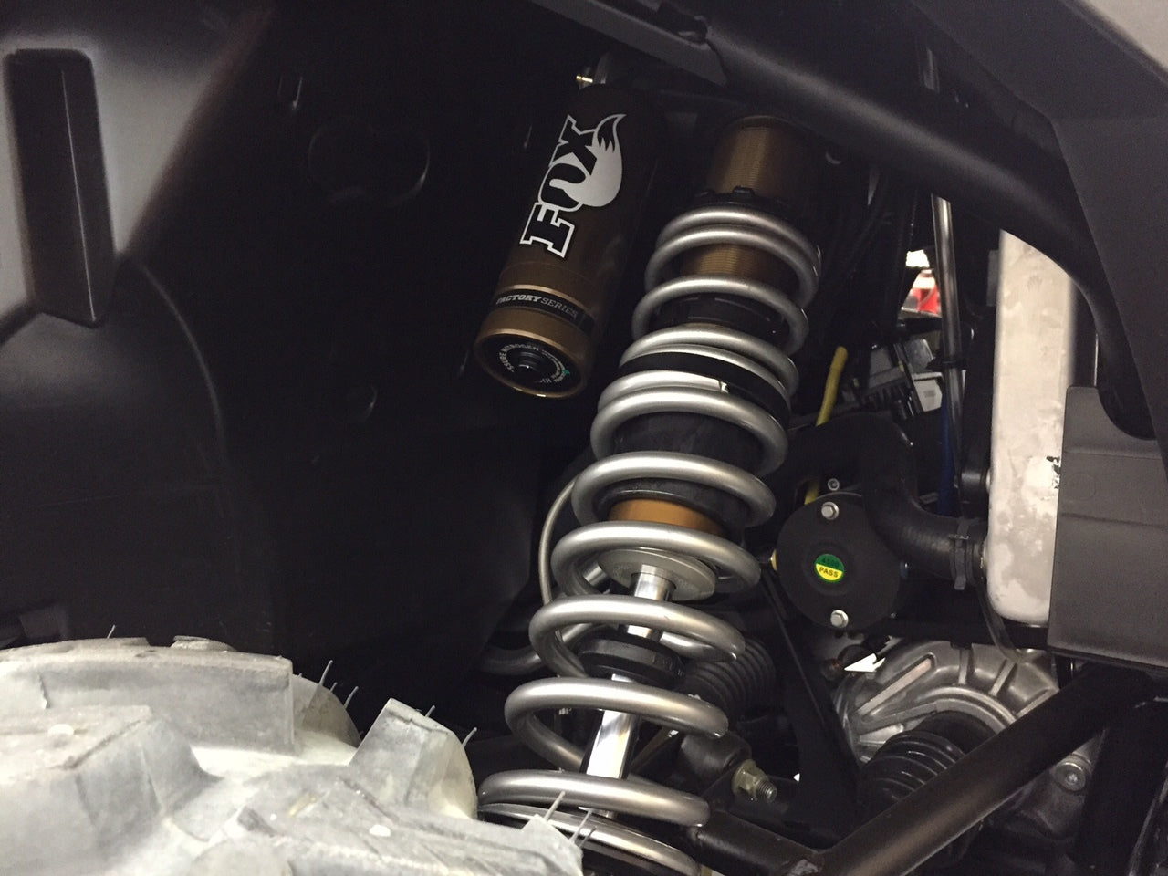 Front shock installed with dual rate springs